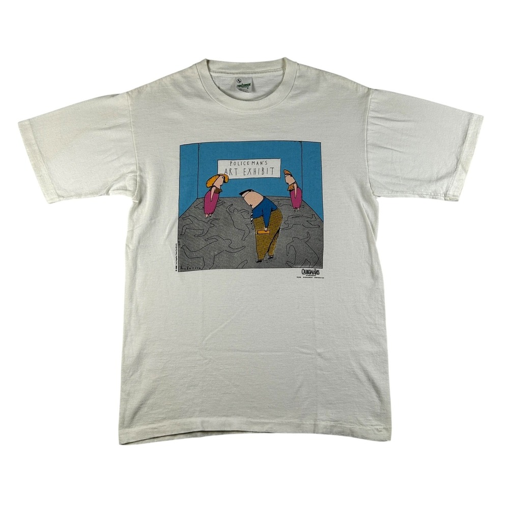 White Short Sleeve Graphic Tee with Colorful Cartoon Art